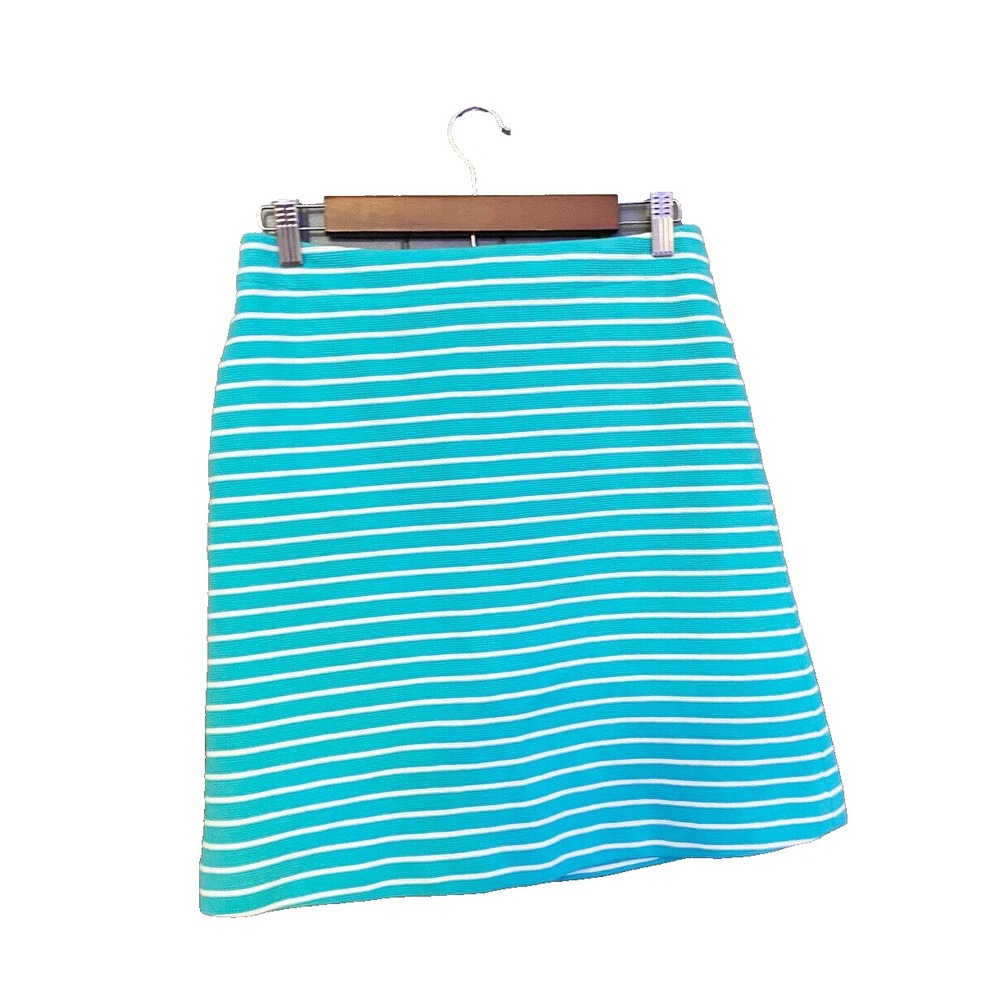 Talbots Petites Pencil Skirt 2P Turquoise White Horizontal Stripe